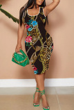 Casual Graphics Print U Neck Sleeveless Vacation Bodycon Midi Tank Dress