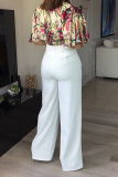 Floral Print Pocket O Neck Short Sleeve Blouse And Wide Leg Pants Office Lady Formal Two Pieces Trouser Sets