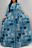 Graphics Print V Neck Half Sleeve Floor Length Belted Long Vacation A Line Maxi Flowy Dress
