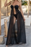 Sleeveless Backless See-Through Cut Out Tube Maxi Dress Mini Shorts Bikini Sets Beach Vacation Swimwears