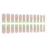 Casual Flowers Cute Pearl Bow Long Square Nails Press On Fake Nails