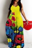 Floral Print Backless Spaghetti Strap Floor Length Vacation Baggy Sundress Slip Maxi Dress
