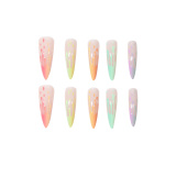 Rainbow Design French Tip Nail Press On Nails Medium Length Fake Nails