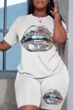Graphics Print O Neck Short Sleeve Oversize T-Shirt And Shorts Two Pieces Shorts Sets