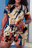 Graphics Print O Neck Short Sleeve Oversize T-Shirt And Shorts Two Pieces Shorts Sets