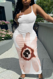 Casual Floral Print Backless Spaghetti Strap Long Vacation Plus Size Bodycon Maxi Slip Dresses