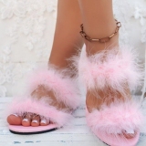 Casual  One-Strap Candy Color Fuzzy Flip Flop Flat Slide Beach Sandals