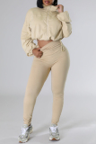 Sportwear Zipper Collar Long Sleeve Pocket Hooded Copped Jacket And Jogger Pants Two Pieces Tracksuit Set Sweat Suit