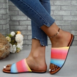 Ombre Print Knitted Decoration Flat Sandals Beach Slip-On Open Toe Slippers