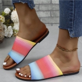 Ombre Print Knitted Decoration Flat Sandals Beach Slip-On Open Toe Slippers