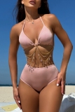 Chains Backless Bra And Mini Shorts Bikini Sets Cover Up Ruched Skirt Beach Vacation 3 Piece Swimsuit Se