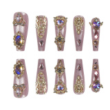 Casual Rhinestone Decor Long Square Nails Press On Fake Nails