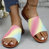 Ombre Print Knitted Decoration Flat Sandals Beach Slip-On Open Toe Slippers