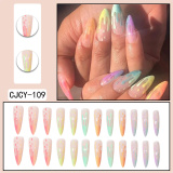 Rainbow Design French Tip Nail Press On Nails Medium Length Fake Nails