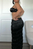 Sleeveless Backless Spaghetti Strap Ruched Cami Crop Tops And Maxi Skirt Formal Party Evening Two Pieces Dress Set