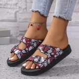 Graphics Metal Buckle Round Head Thick Bottom Beach Slippers Sandals