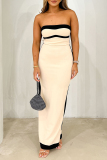 Formal Colorblock Print Sleeveless Strapless Slit Pencil Skirt Party Evening Vacation Tube Maxi Dresses