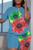 Graphics Print O Neck Short Sleeve Oversize T-Shirt And Shorts Two Pieces Shorts Sets
