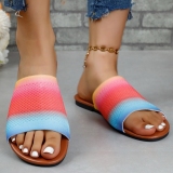 Ombre Print Knitted Decoration Flat Sandals Beach Slip-On Open Toe Slippers