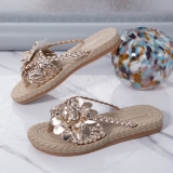 Floral Decor Braided Slippers Linen Flip Flops Beach Flax Sandals