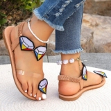Flat Diamond Decor Toe Ring Round Slipper Transparent Thong Sandals