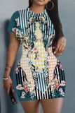 Casual Graphics Print O Neck Short Sleeve Wrapped Skirt Bodycon Mini T-Shirt Dresses