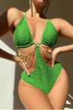 Chains Backless Sleeveless Cut Out Belted One Piece Swimsuit Vacation Beach Swimwears