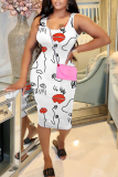 Casual Graphics Print U Neck Sleeveless Vacation Bodycon Midi Tank Dress