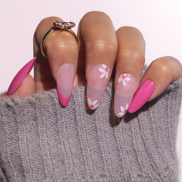 Casual Flowers Design French Tip Nail Press On Nails