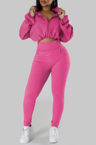 Sportwear Zipper Collar Long Sleeve Pocket Hooded Copped Jacket And Jogger Pants Two Pieces Tracksuit Set Sweat Suit