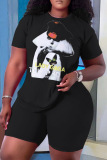 Graphics Print O Neck Short Sleeve Oversize T-Shirt And Shorts Two Pieces Shorts Sets
