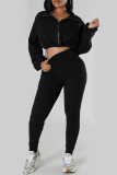 Sportwear Zipper Collar Long Sleeve Pocket Hooded Copped Jacket And Jogger Pants Two Pieces Tracksuit Set Sweat Suit