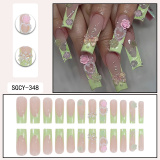 Casual Flowers Cute Pearl Bow Long Square Nails Press On Fake Nails