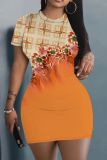 Casual Graphics Print O Neck Short Sleeve Wrapped Skirt Bodycon Mini T-Shirt Dresses