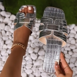 Metallic H Band Slip On Open Toe Sparkle Flat Slides Sandals