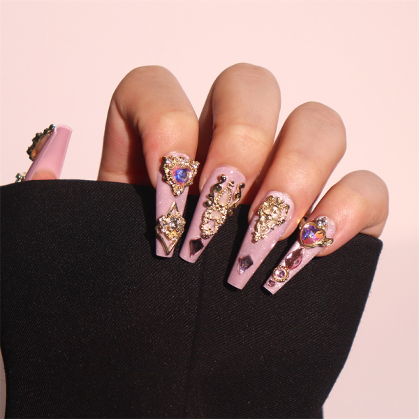 Casual Rhinestone Decor Long Square Nails Press On Fake Nails