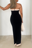 Formal Colorblock Print Sleeveless Strapless Slit Pencil Skirt Party Evening Vacation Tube Maxi Dresses