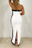 Formal Colorblock Print Sleeveless Strapless Slit Pencil Skirt Party Evening Vacation Tube Maxi Dresses