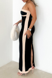 Formal Colorblock Print Sleeveless Strapless Slit Pencil Skirt Party Evening Vacation Tube Maxi Dresses