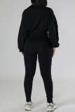 Sportwear Zipper Collar Long Sleeve Pocket Hooded Copped Jacket And Jogger Pants Two Pieces Tracksuit Set Sweat Suit