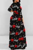 Graphics Print V Neck Half Sleeve Floor Length Belted Long Vacation A Line Maxi Flowy Dress