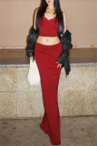 Sleeveless V Neck Tank Crop Tops And Mermaid Hem Maxi Skirt Formal Party Evening Two Pieces Dress Set