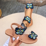 Flat Butterfly Flower Decor Toe Ring Round Slipper Transparent Thong Sandals