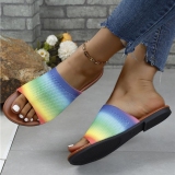 Ombre Print Knitted Decoration Flat Sandals Beach Slip-On Open Toe Slippers