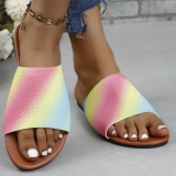 Ombre Print Knitted Decoration Flat Sandals Beach Slip-On Open Toe Slippers