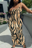 Casual Graphics Print Backless Spaghetti Strap Long Vacation Plus Size Bodycon Maxi Slip Dresses