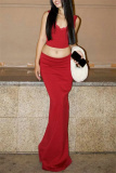 Sleeveless V Neck Tank Crop Tops And Mermaid Hem Maxi Skirt Formal Party Evening Two Pieces Dress Set