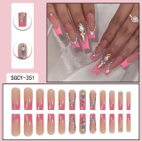 Casual Rhinestone Decor Long Square Nails Press On Fake Nails