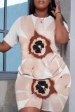 Graphics Print O Neck Short Sleeve Oversize T-Shirt And Shorts Two Pieces Shorts Sets