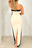 Formal Colorblock Print Sleeveless Strapless Slit Pencil Skirt Party Evening Vacation Tube Maxi Dresses